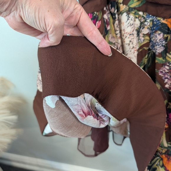 Maeve Floral Brown Mini Dress Size M - Picture 6 of 12